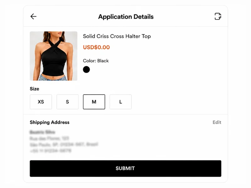 Selecting size and shipping information