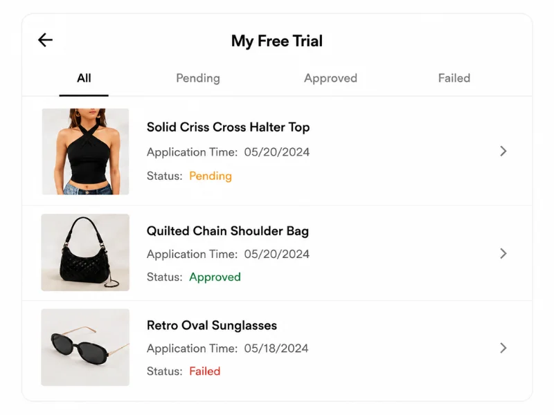 Checking SHEIN Free Trial application status
